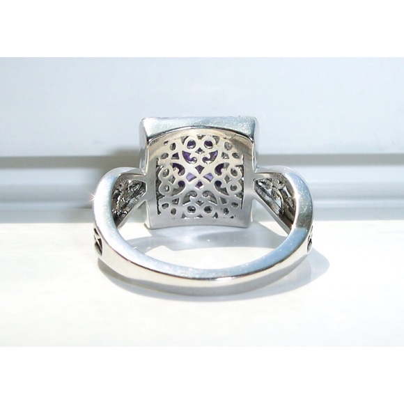925 STERLING SILVER Ornate Simulated Amethyst Cubic Zironia Ring - Picture 11 of 16